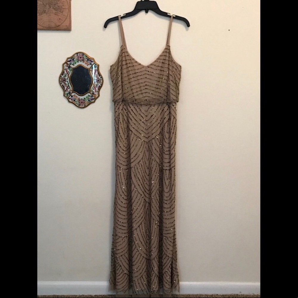 Adrianna Papell Long Deco bead blouson prom dress